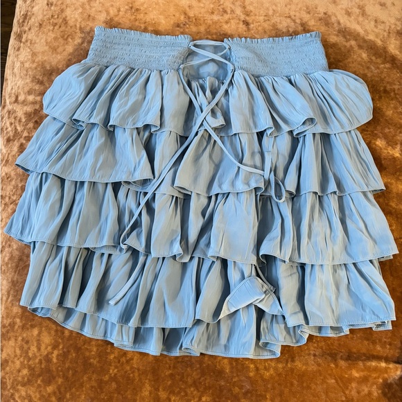 RAMY BROOK Stormi Lace-Up Tier Ruffle Mini Skirt in Blue Moon - Picture 4 of 5